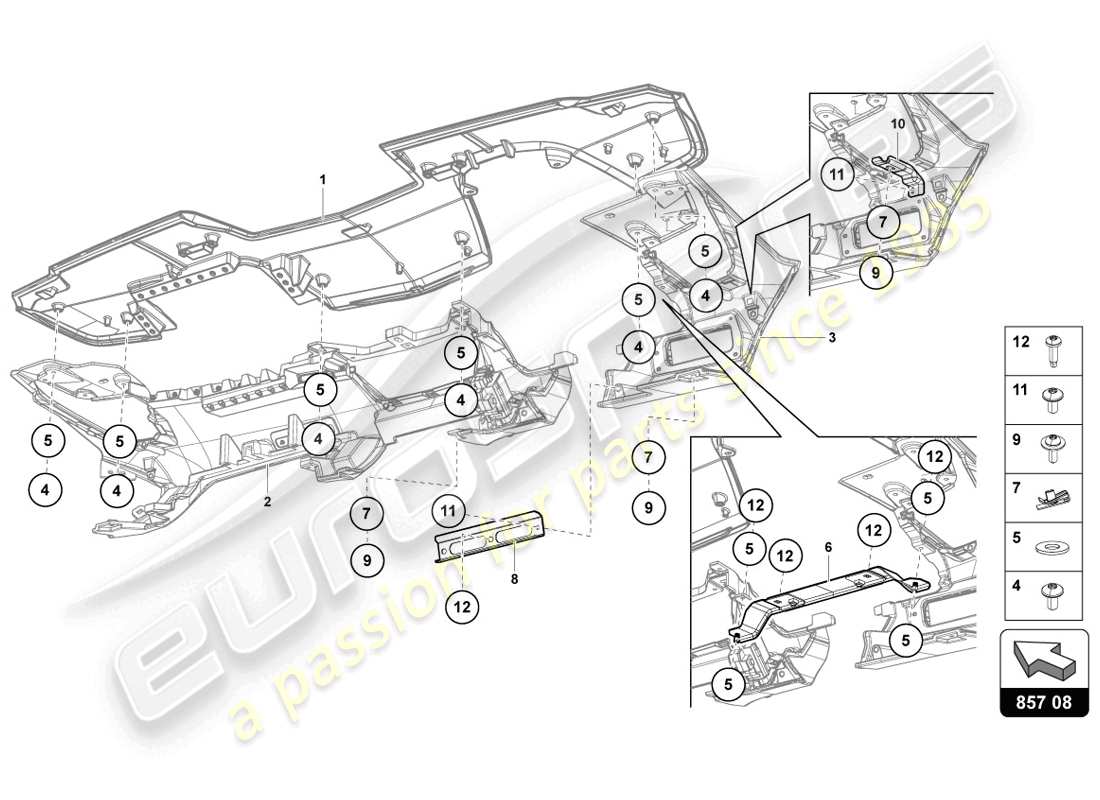 lamborghini lp720-4 coupe 50 (2014) schema delle parti del quadro strumenti