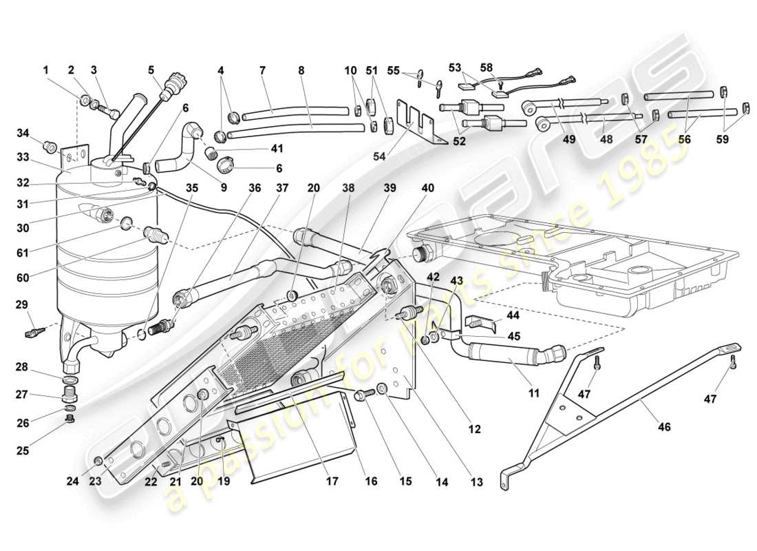 lamborghini murcielago roadster (2006) schema delle parti del raffreddatore dell'olio