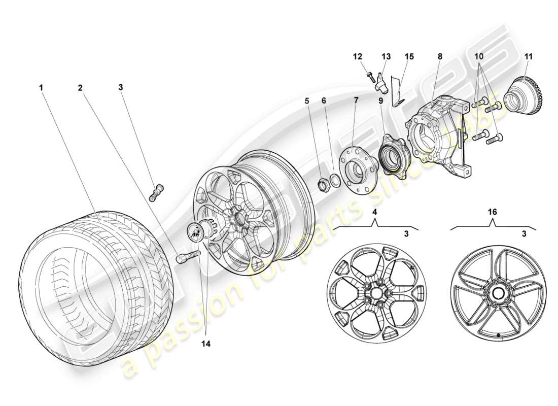 lamborghini murcielago coupe (2005) alloggiamento cuscinetto ruota anteriore schema delle parti