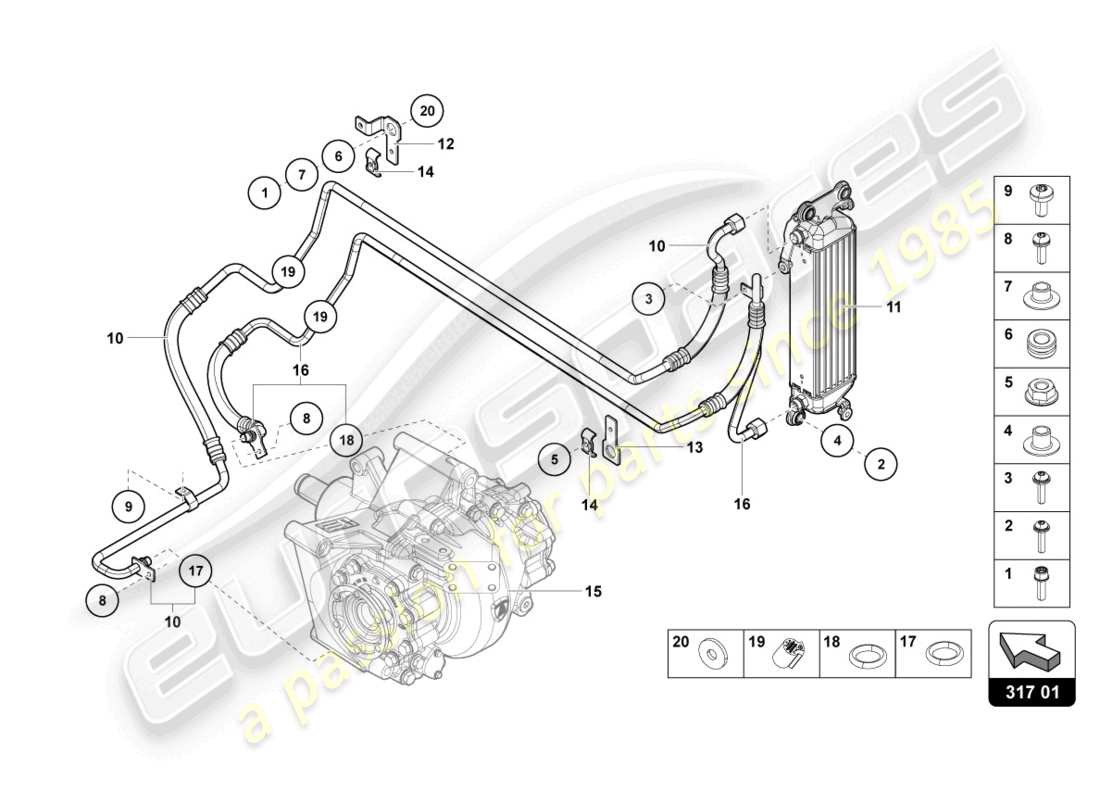 lamborghini lp740-4 s coupe (2021) radiatore olio posteriore schema delle parti