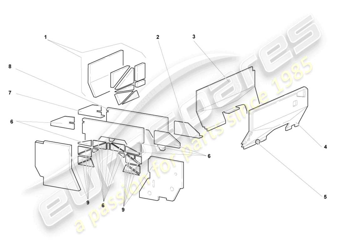 lamborghini murcielago coupe (2003) schema delle parti dello scudo calore