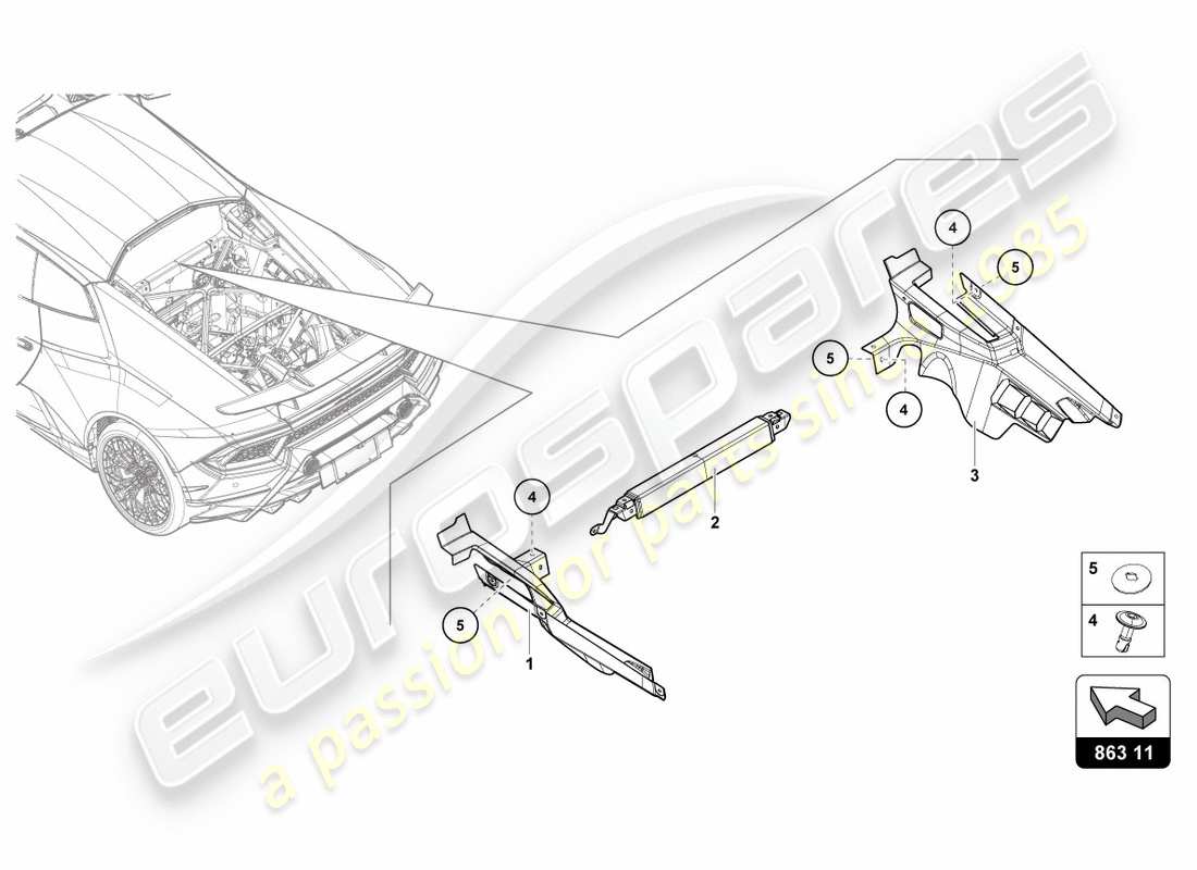 lamborghini performante coupe (2020) schema delle parti copertura motore