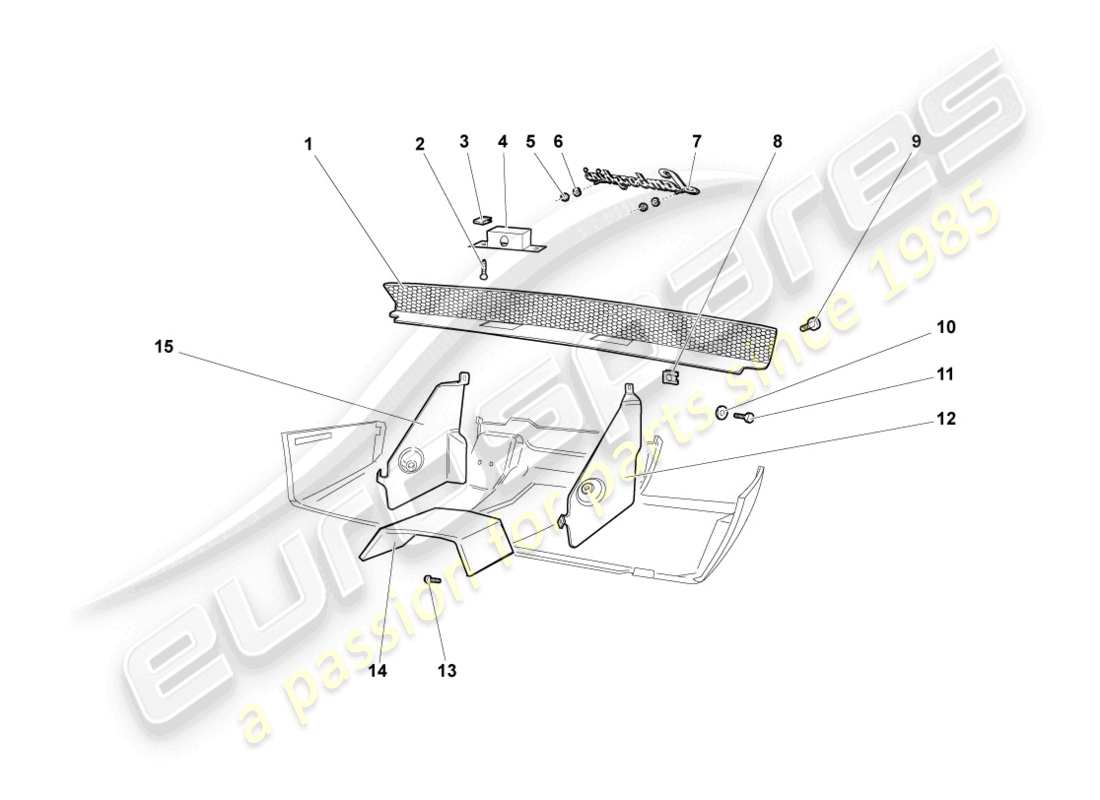 lamborghini murcielago coupe (2002) piastra deflettore calore per paraurti posteriore schema parte