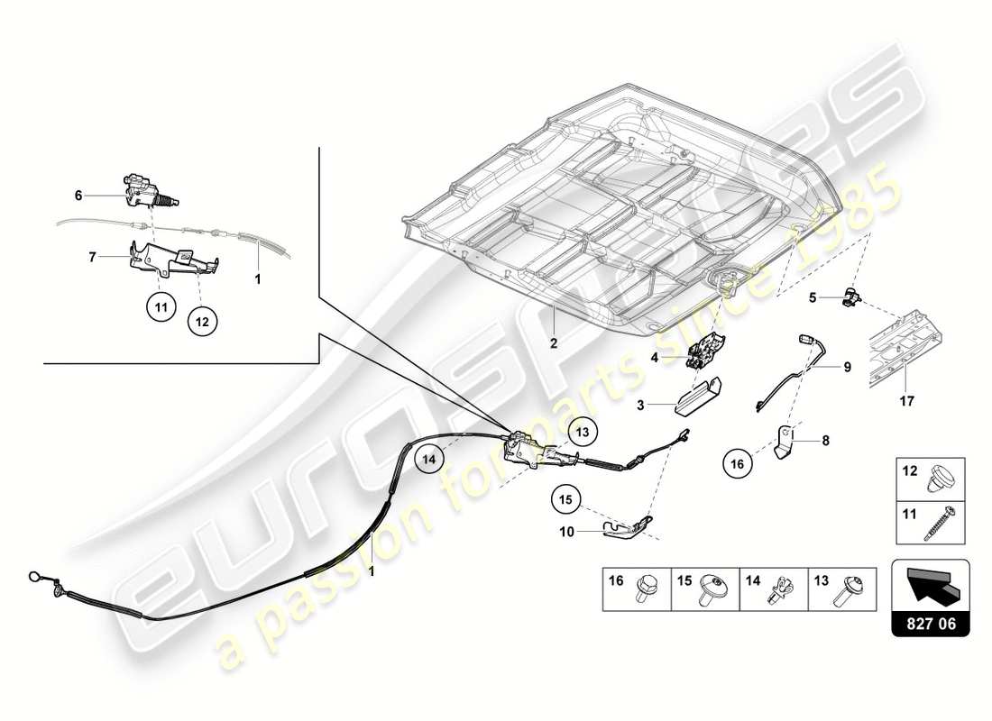 lamborghini performante spyder (2019) schema delle parti del coperchio posteriore