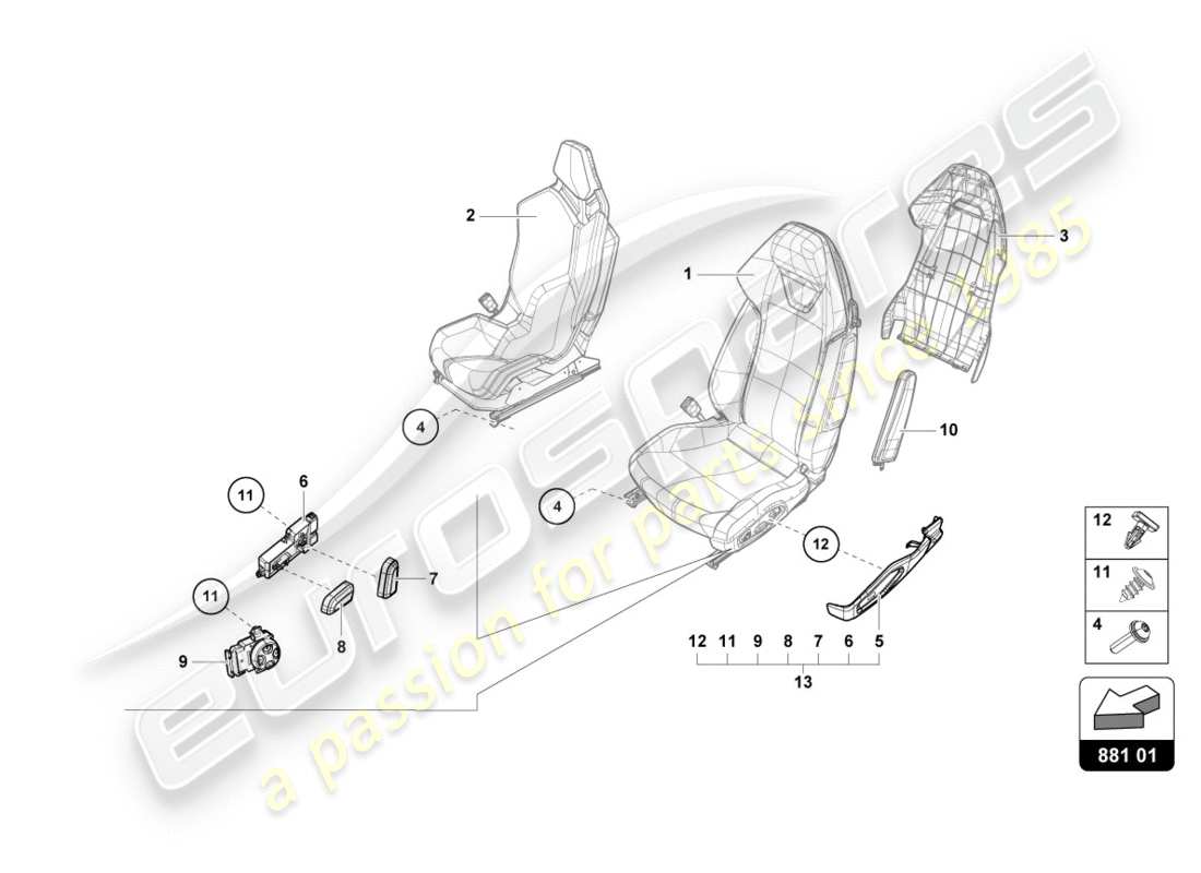 lamborghini lp580-2 coupe (2018) diagramma delle parti del sedile
