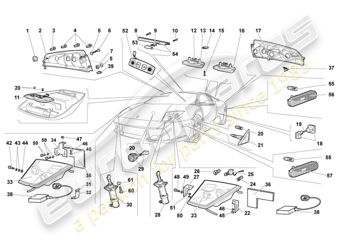 lamborghini murcielago coupe (2002) illuminazione diagramma delle parti