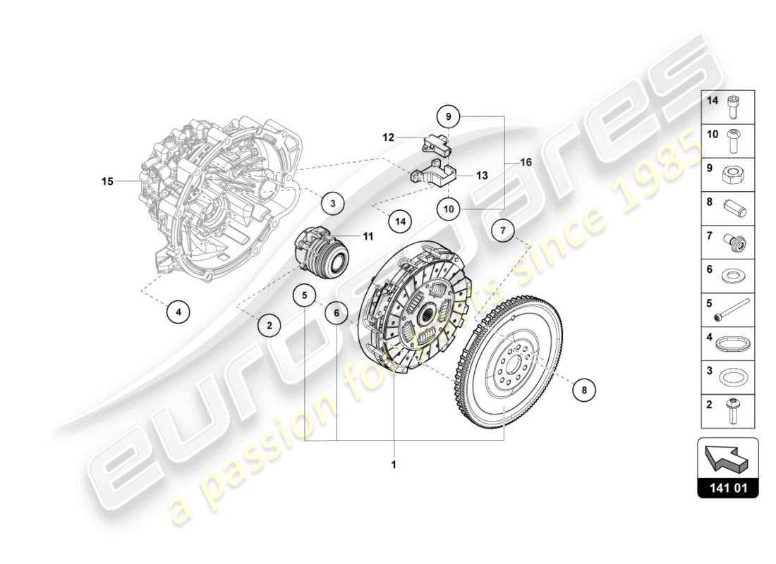 lamborghini lp750-4 sv roadster (2016) diagramma della parte della frizione