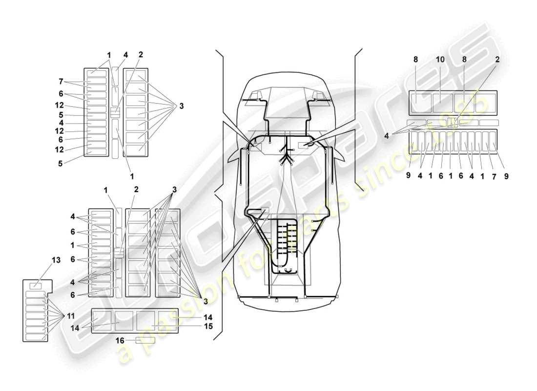 lamborghini murcielago coupe (2006) schema delle parti dell'impianto elettrico centrale