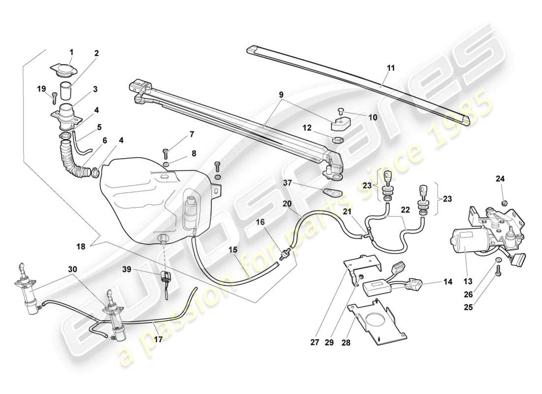 lamborghini murcielago roadster (2005) tergicristallo diagramma delle parti