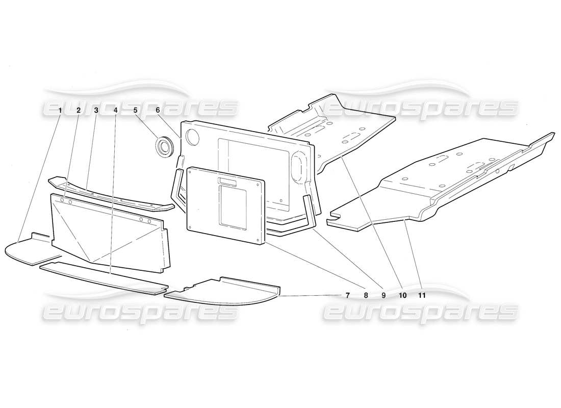 lamborghini diablo (1991) pannelli del pavimento con telaio diagramma delle parti