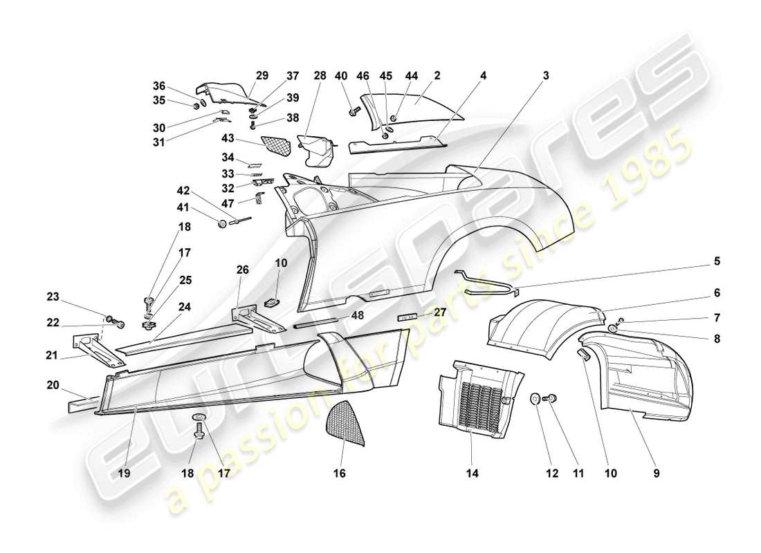 lamborghini murcielago roadster (2005) lato lato sinistro diagramma delle parti