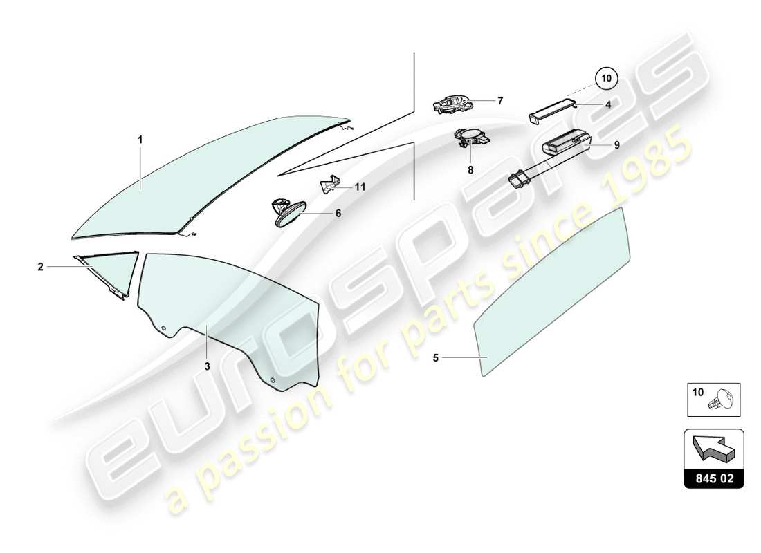 lamborghini performante spyder (2020) vetri da finestra diagramma delle parti