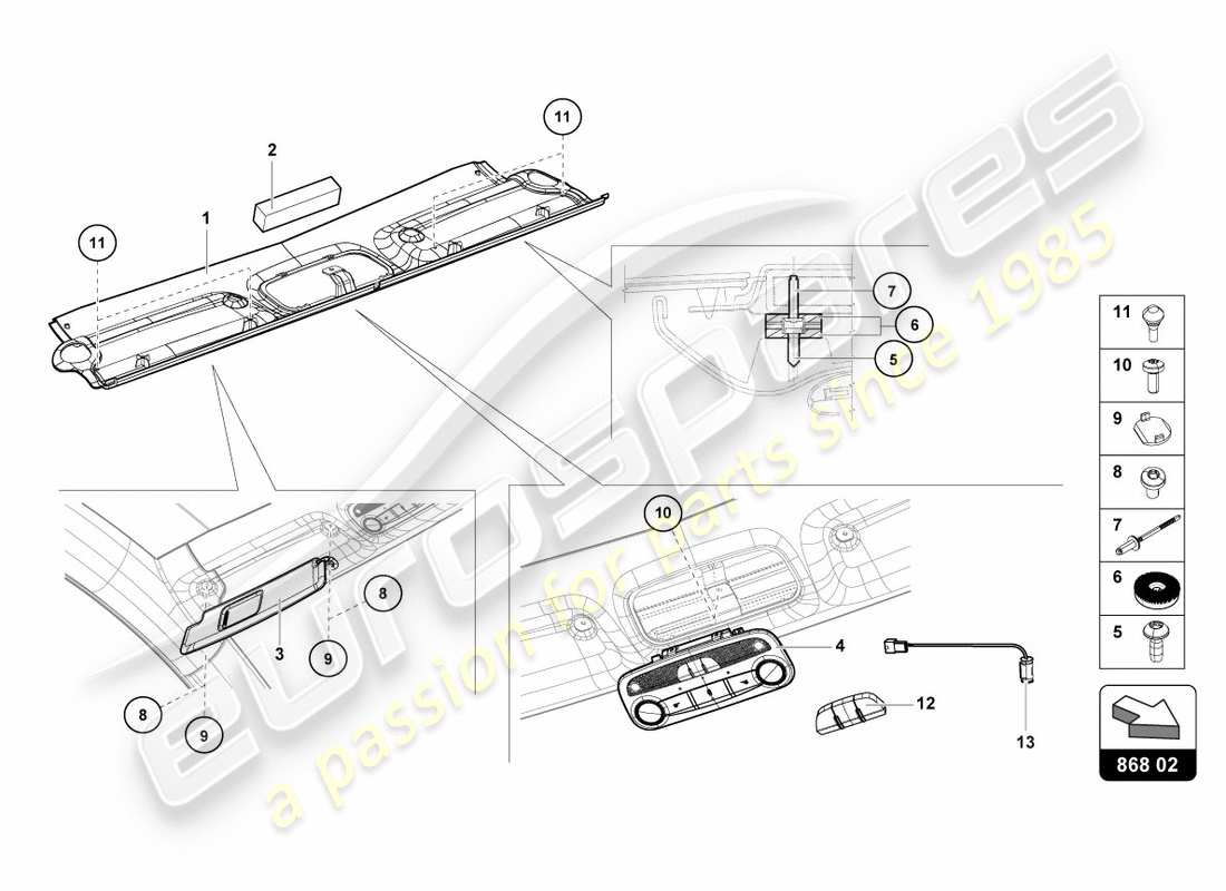 lamborghini lp700-4 coupe (2012) rivestimento del telaio del tetto schema delle parti