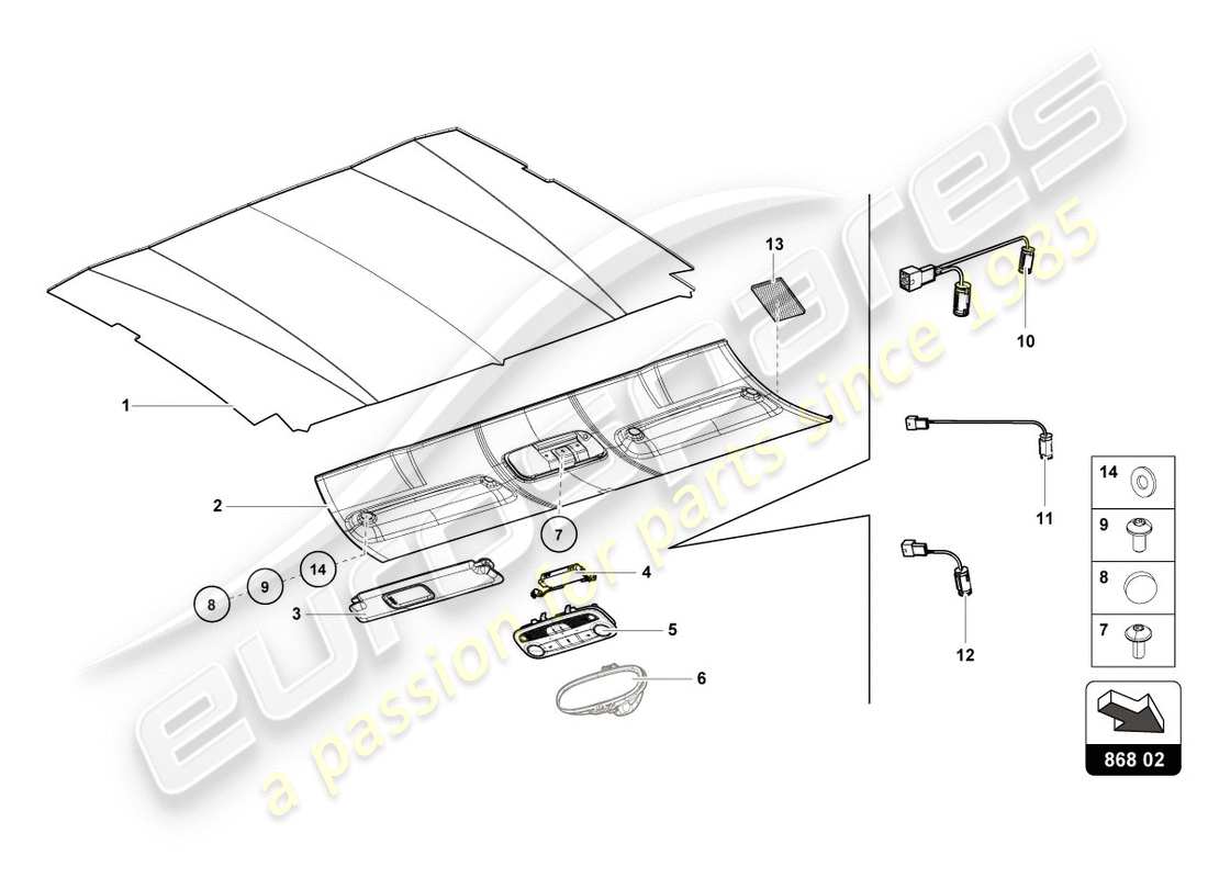 lamborghini 2016 (lp610-4 avio) diagramma delle parti del rivestimento del tetto