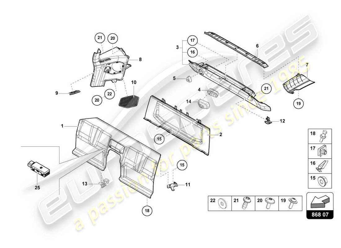 lamborghini 2020 (evo coupe) decorazione interna schema delle parti