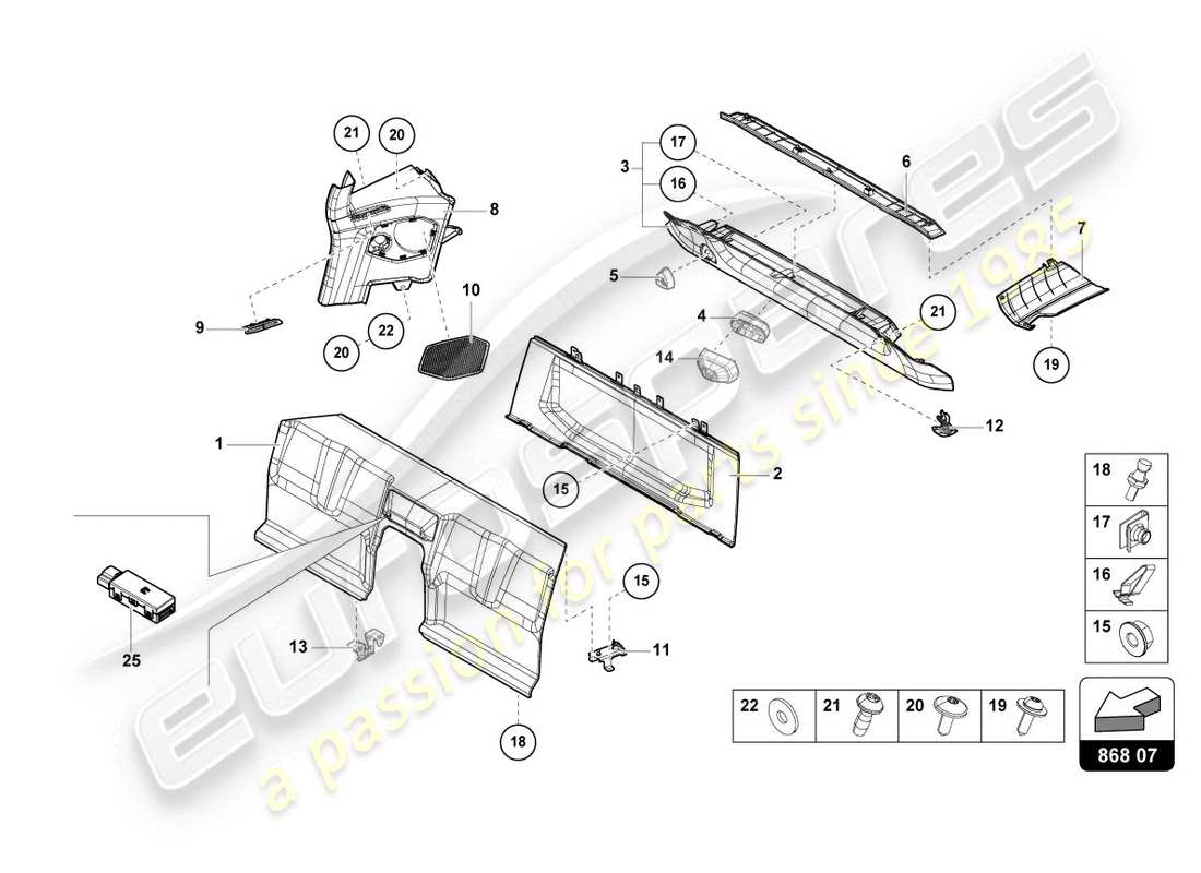 lamborghini evo coupe (2020) decorazione interna schema delle parti