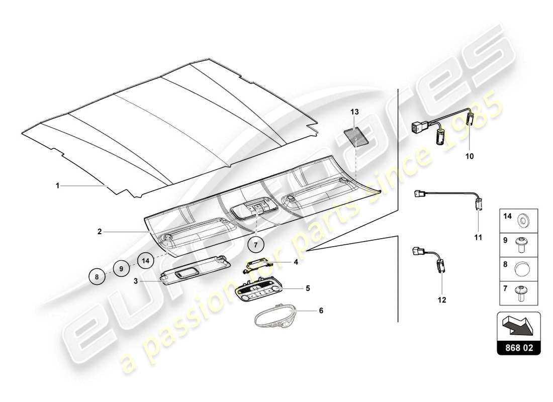 lamborghini 2015 (lp610-4 coupe) diagramma delle parti del rivestimento del tetto