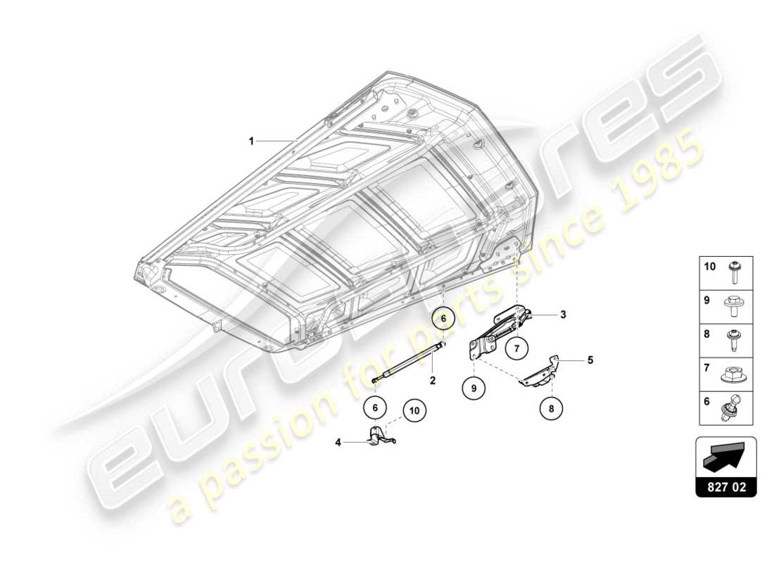 lamborghini evo coupe (2020) copertura motore con isp. copertina diagramma delle parti