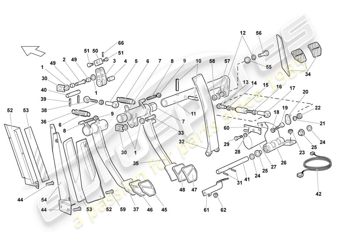 lamborghini murcielago coupe (2002) freno e accel. leva mec. diagramma delle parti
