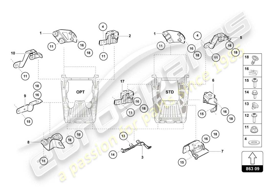 lamborghini lp610-4 coupe (2016) parti di sicurezza per il motore diagramma delle parti