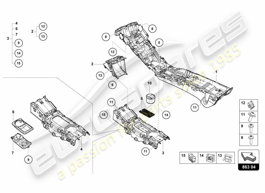 lamborghini lp600-4 zhong coupe (2016) diagramma delle parti del tunnel