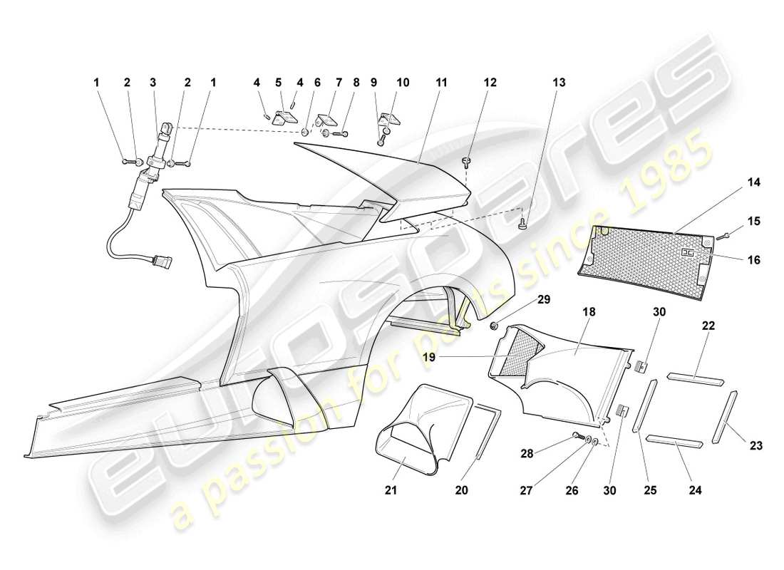 lamborghini murcielago coupe (2002) rivestimento del pannello laterale diagramma delle parti