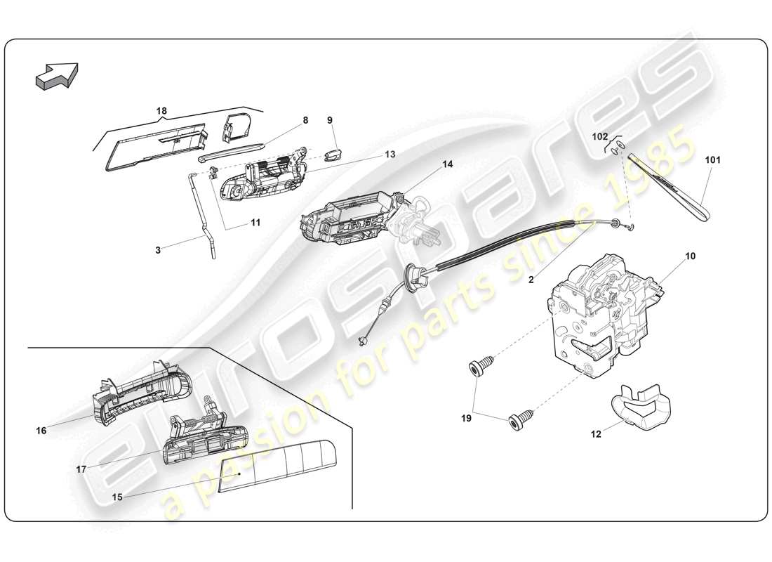 lamborghini super trofeo (2009-2014) diagramma delle parti della porta