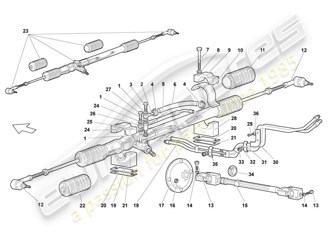 lamborghini murcielago coupe (2002) schema delle parti della scatola dello sterzo