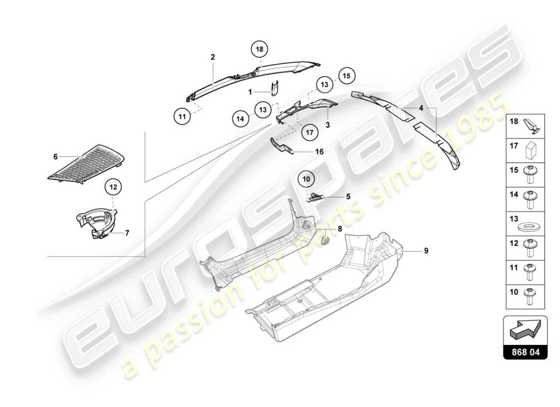 lamborghini evo coupe (2020) diagramma delle parti del rivestimento del pilastro