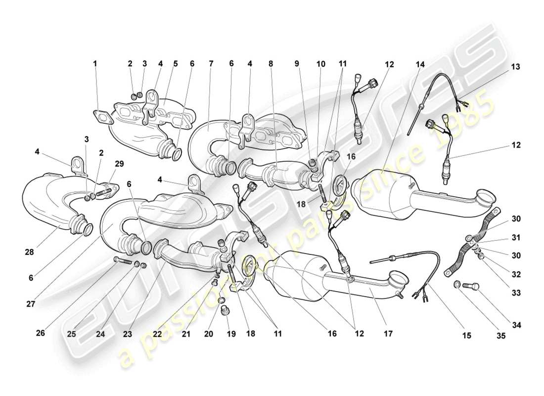 lamborghini murcielago coupe (2002) collettori di scarico schema delle parti