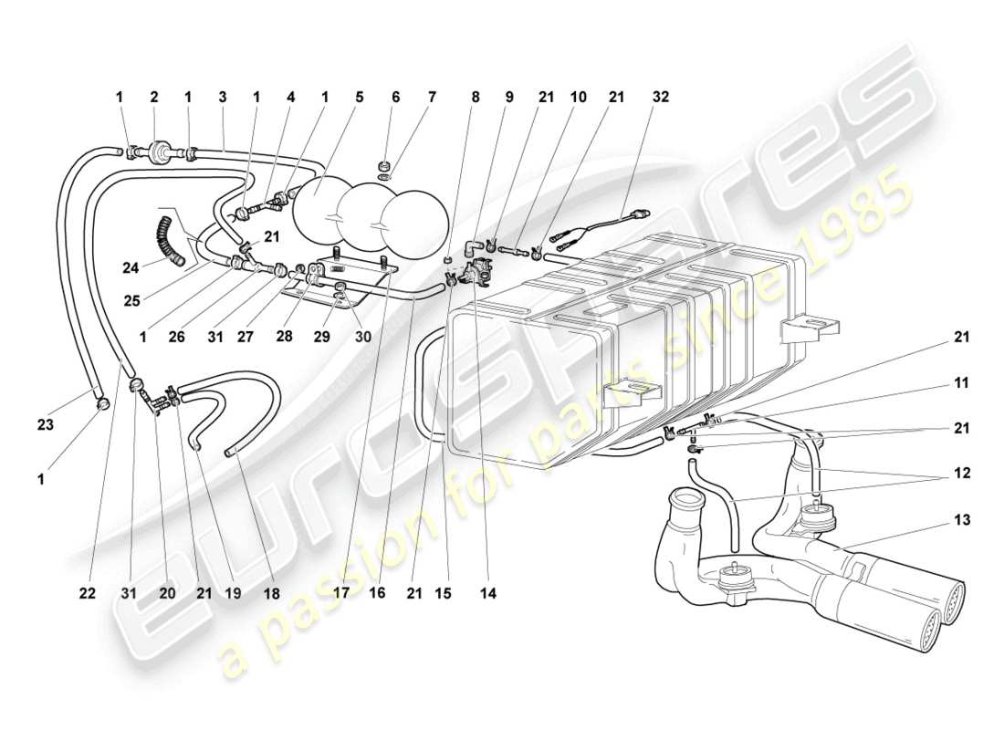 lamborghini murcielago coupe (2002) schema delle parti del sistema di vuoto