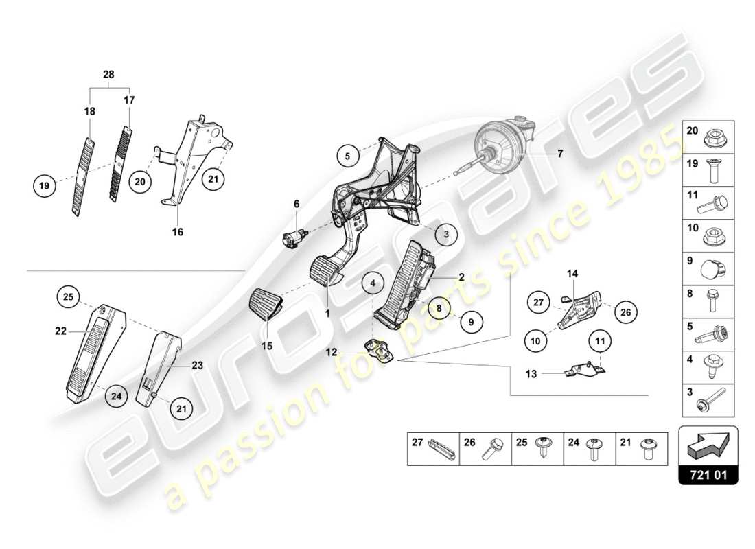 lamborghini 2017 (lp610-4 spyder) freno e accel. leva mec. diagramma delle parti