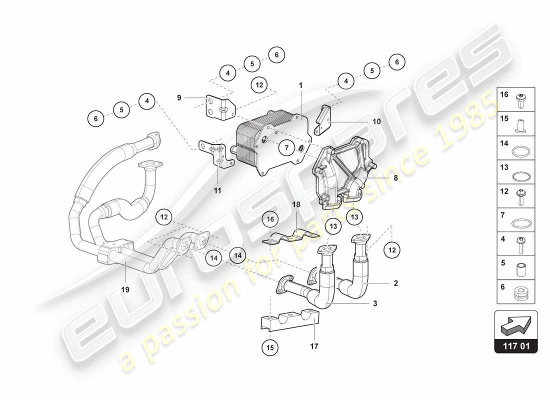 lamborghini centenario coupe (2017) raffreddatore dell'olio diagramma delle parti