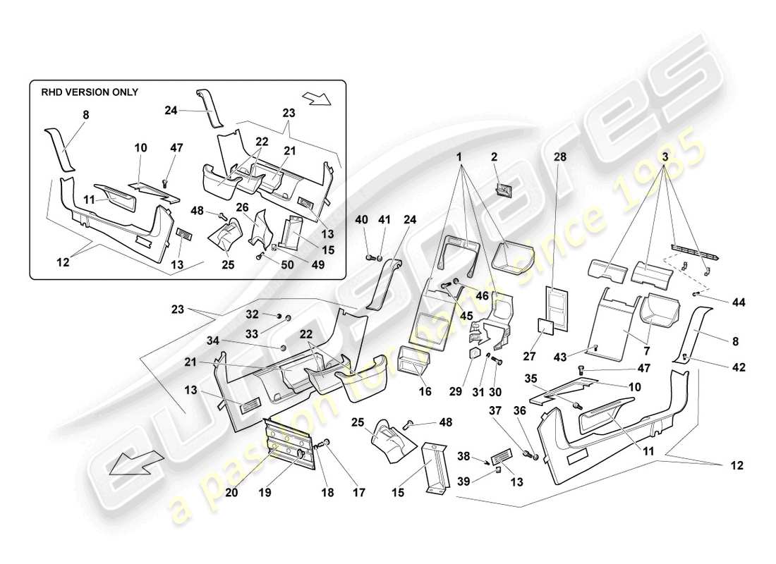 lamborghini murcielago coupe (2003) diagramma delle parti del rivestimento del pilastro