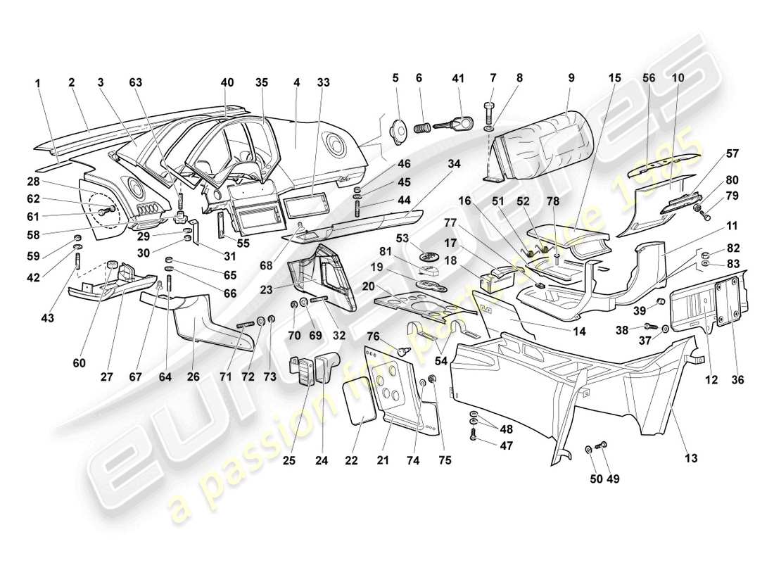 lamborghini murcielago coupe (2004) pannello di controllo diagramma delle parti