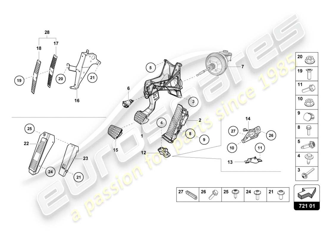 lamborghini performante coupe (2020) freno e accel. leva mec. diagramma delle parti