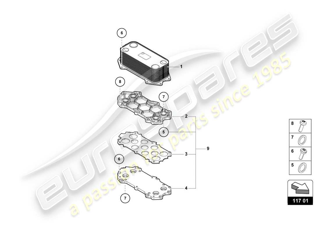 lamborghini performante spyder (2018) radiatore olio ingranaggi schema delle parti