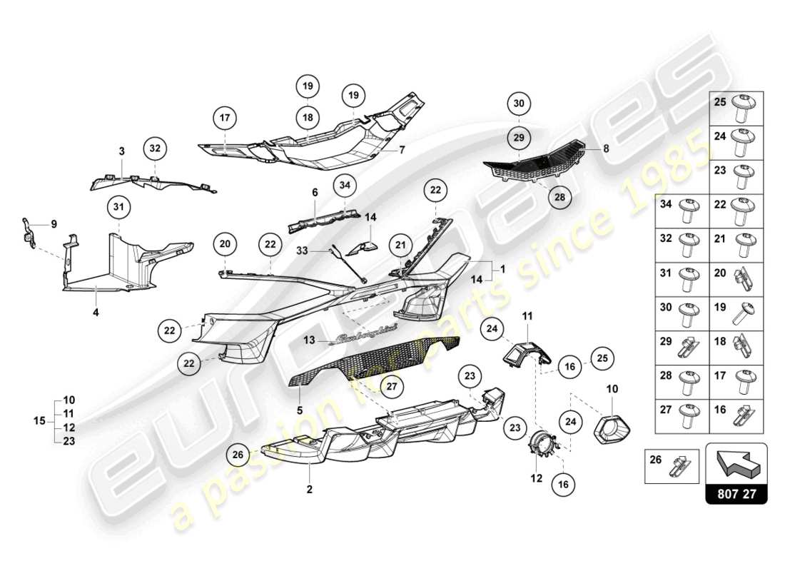 lamborghini sian (2021) paraurti posteriore diagramma delle parti