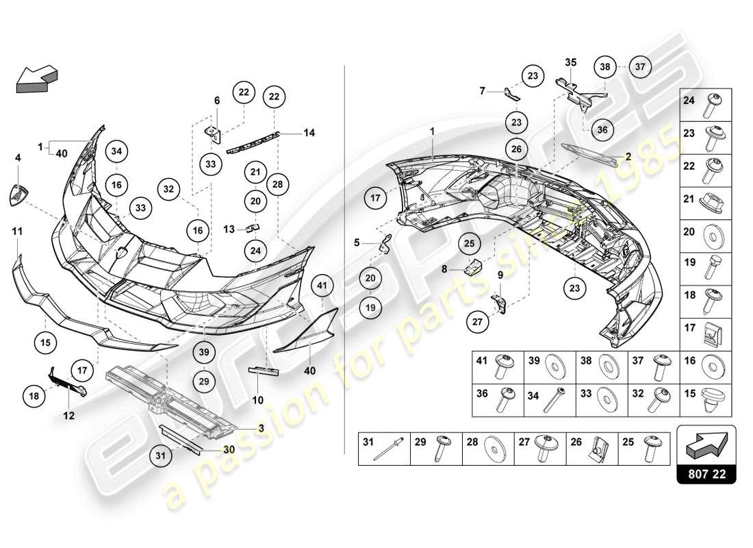 lamborghini 2021 (lp770-4 svj coupe) paraurti, schema delle parti complete