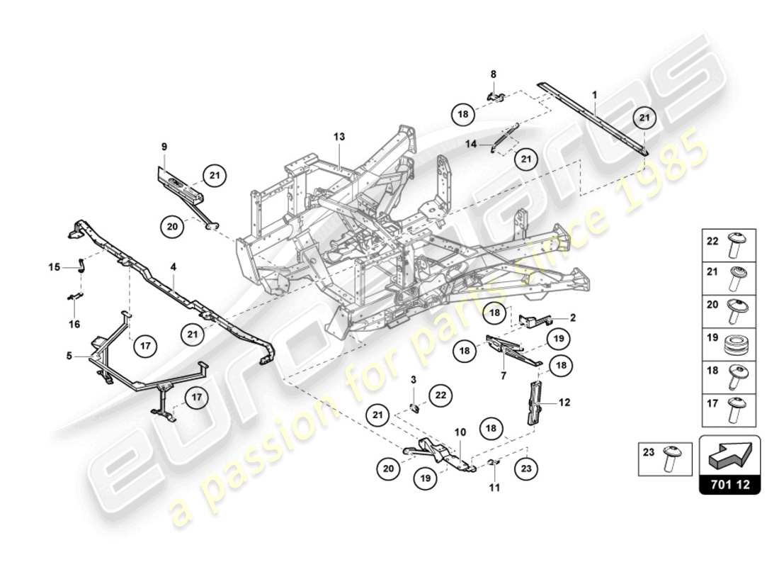 lamborghini sian (2020) parte posteriore del telaio di rivestimento schema delle parti