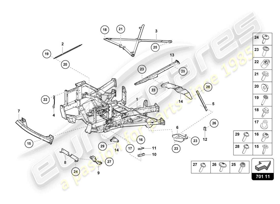 lamborghini sian (2021) parte posteriore del telaio di rivestimento diagramma delle parti