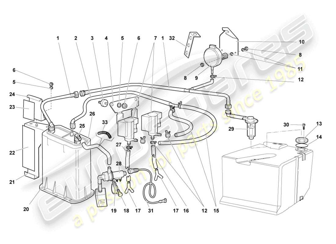 lamborghini murcielago coupe (2003) contenitore di carbone attivo schema delle parti