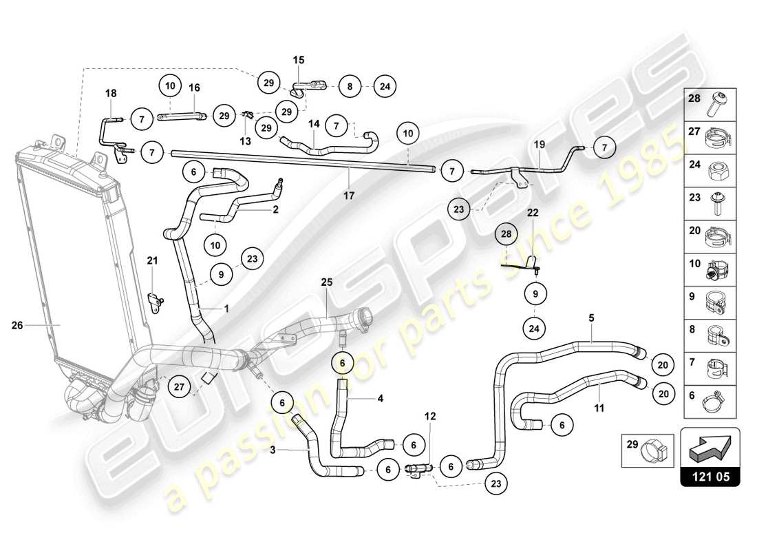 lamborghini lp740-4 s coupe (2021) schema delle parti del sistema di raffreddamento