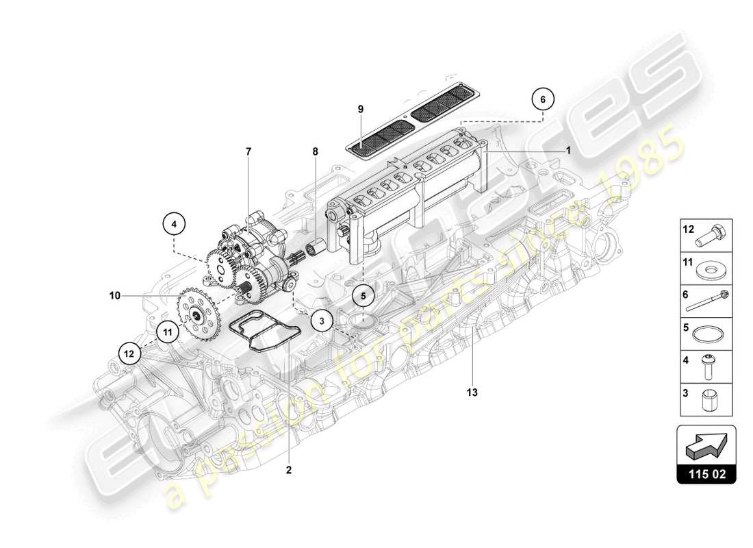 lamborghini lp740-4 s coupe (2021) schema delle parti della pompa dell'olio