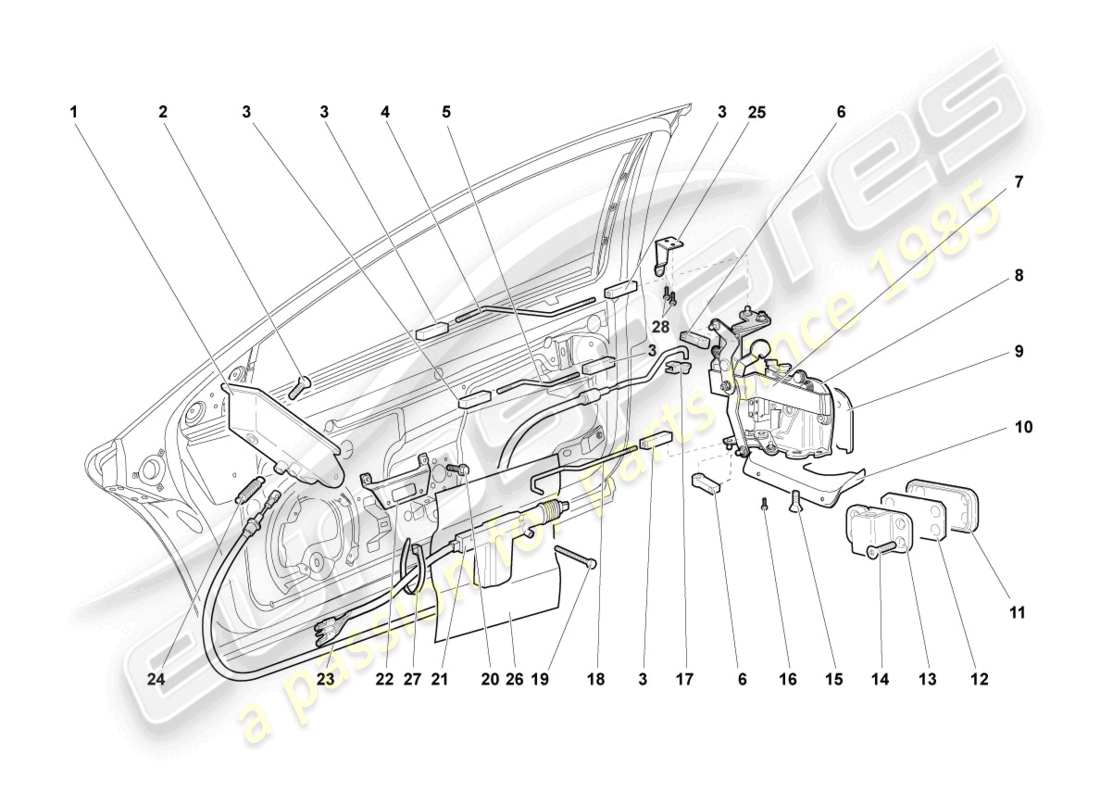 lamborghini murcielago roadster (2006) schema delle parti della serratura della porta