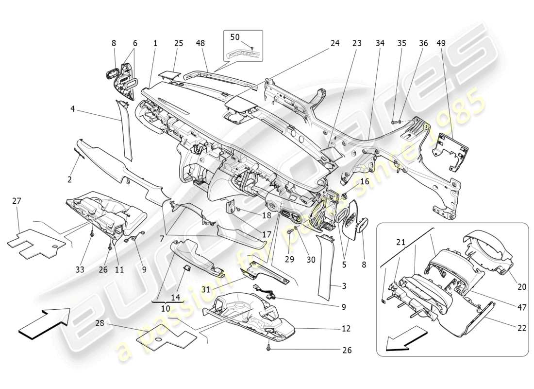 maserati quattroporte (2018) diagramma delle parti dell'unità del cruscotto