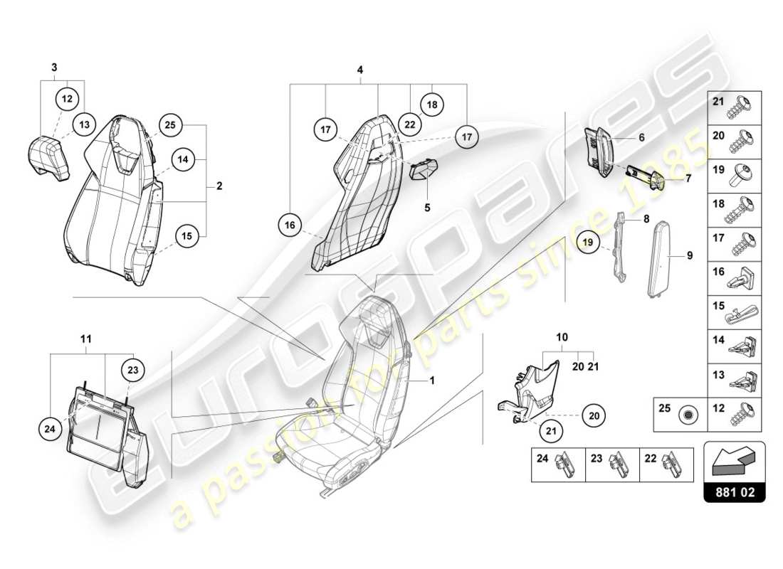 lamborghini lp610-4 coupe (2019) schema delle parti dello schienale