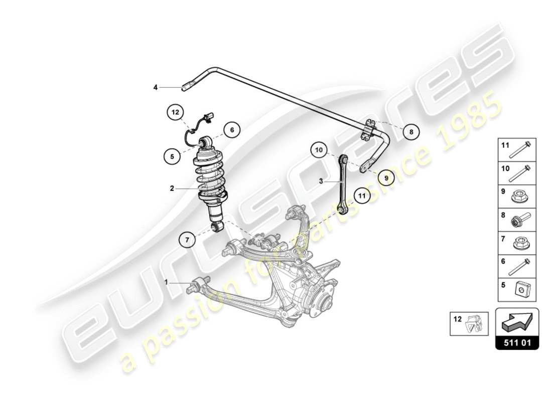 lamborghini performante spyder (2018) ammortizzatore posteriore diagramma delle parti