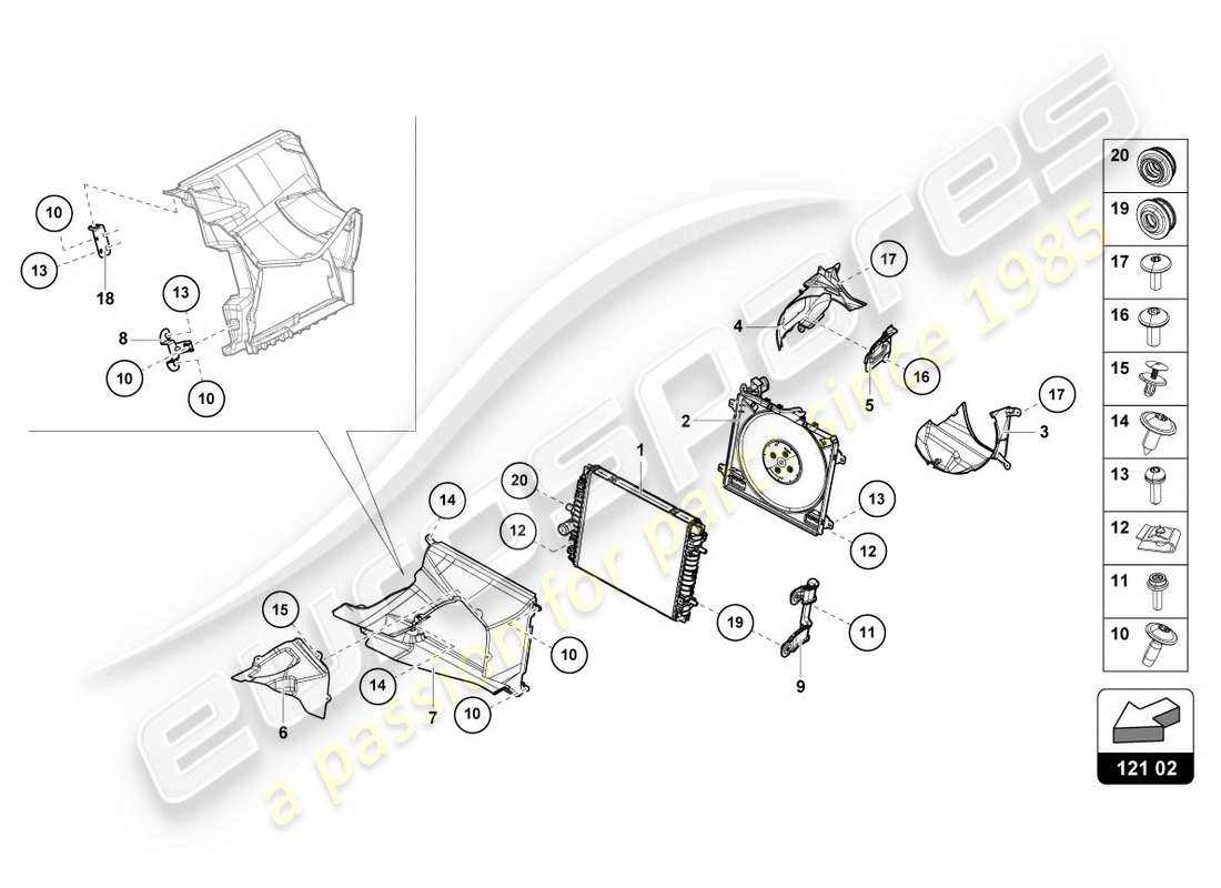 lamborghini lp610-4 coupe (2019) raffreddatore per liquido di raffreddamento diagramma delle parti