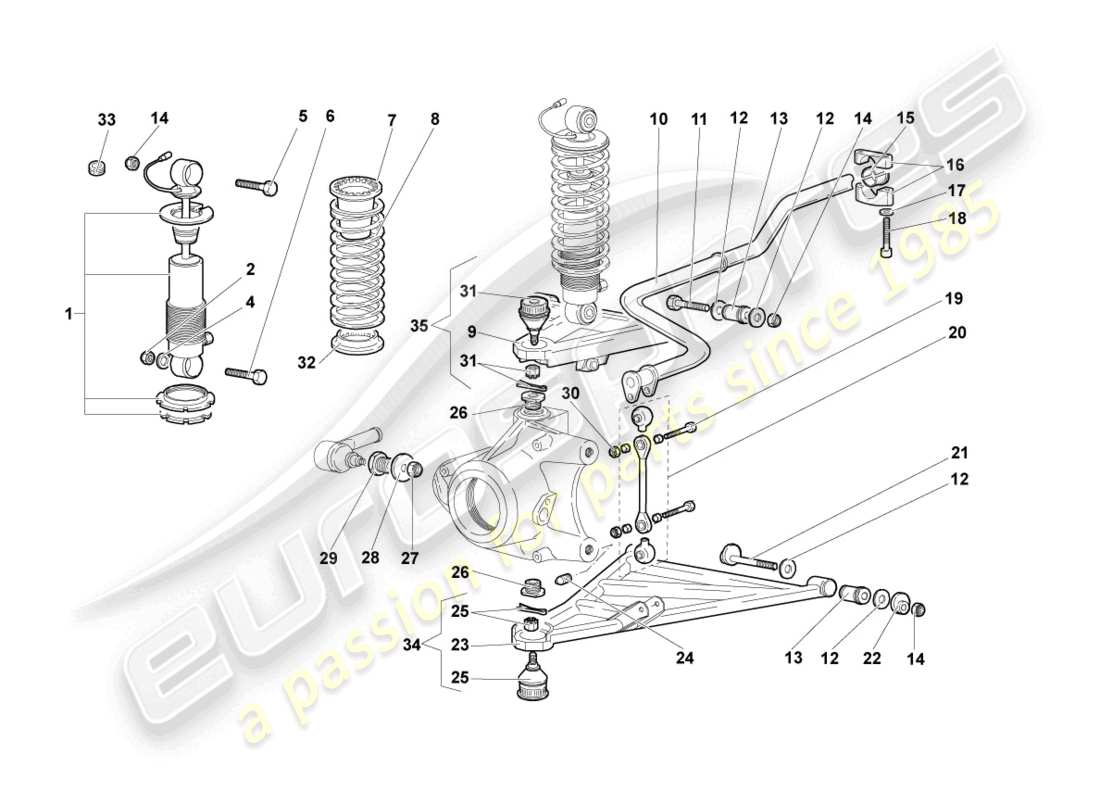 lamborghini murcielago coupe (2002) schema delle parti sospensione anteriore